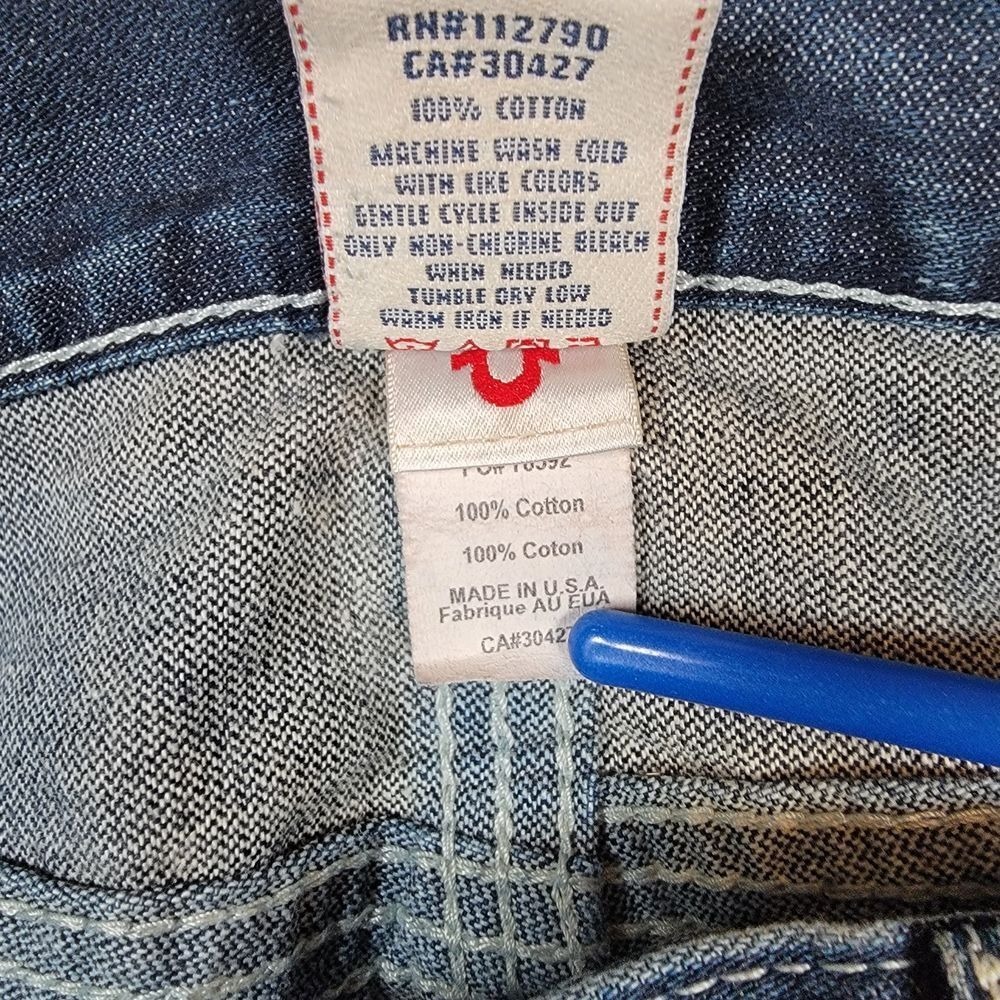 True Religion Men's‎ Ricky Jeans Sz 34 Blue Made in USA Relaxed Straight Y2K - Picture 4 of 13